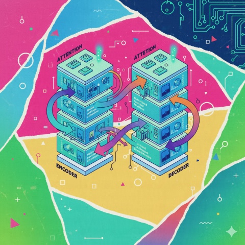 Illustration of a transformer neural network with attention connections