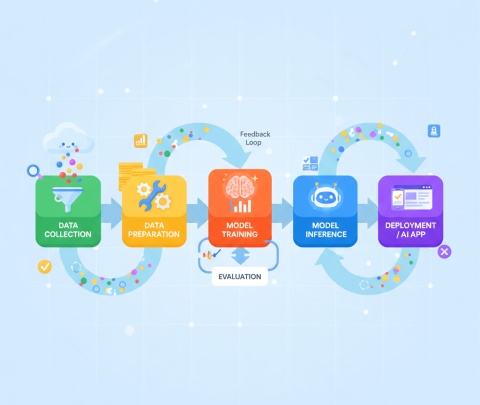 Diagram showing data flowing through a machine learning pipeline